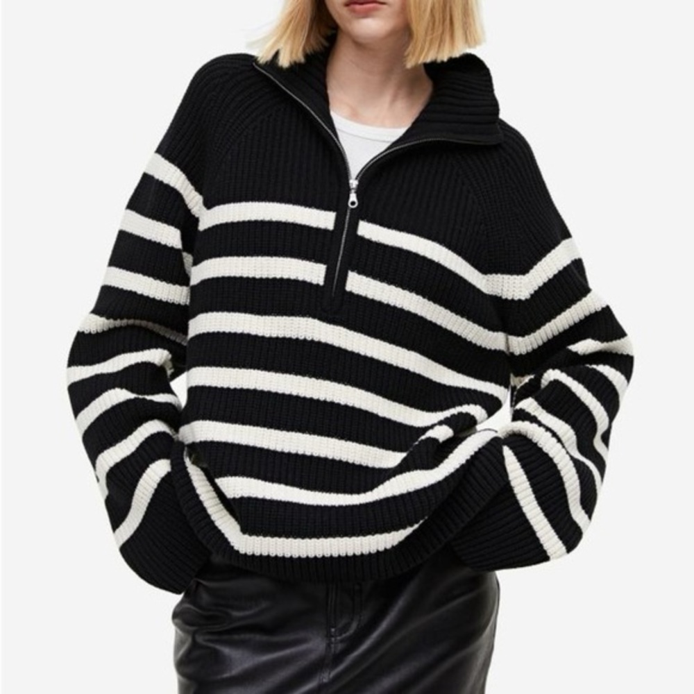 Black knit stripes sweater